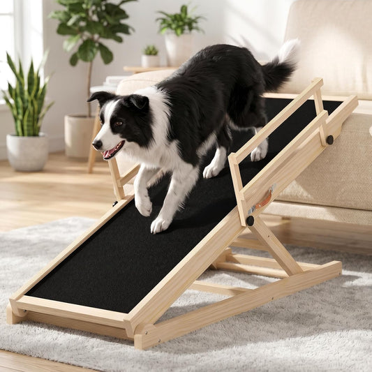 Tresbro Dog Ramp for Bed, 47'' Long 20.3''-27'' Adjustable Height Pet Ramp