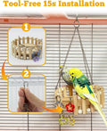 Wooden Bird Sleep Nest, Open Hammock with Toys for Small Birds