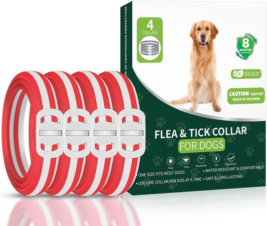 Flea and Tick Prevention for Dogs, 4 Flea Collars, 32 Months, Red & White