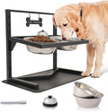 Grand Line Elevated Dog Bowls - 7 Height Adjustable, 10 Tilted Raised Stand With Spill Proof Mat, Two 1.5L Stainless Ste