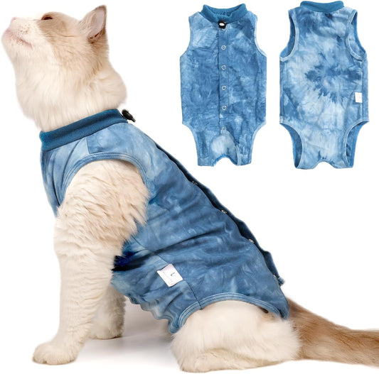 Cat Recovery Suit for Male and Female Surgical Post Surgery Soft Cone Onesie Tie Dye Cats Shirt Clothes Neuter Licking P