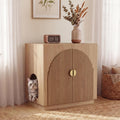Amunrbrek Large Litter Box Enclosure, Fluted Hidden Cat Litter Box Cabinet with Storage, Symmetrical Curved Accent Sideboard Furniture (Natural)