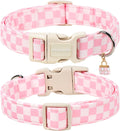 DOGWONG Girl Dog Collar for Medium Dogs, Pink Checked Dog Collars, Pink Checked Dogs Collars for Small Medium Dogs, Neck 14-21 inches
