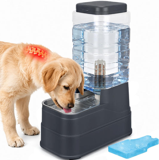2.2 Gallon Pet Automatic Dog Water Dispenser Cat Gravity Waterer Feeder with Stainless Steel Bowl Large Capacity Puppy Feeding Raised Bowls with Filter,Ice Pack for Large Pets