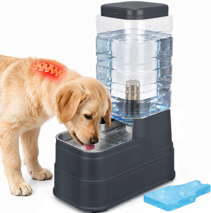 2.2 Gallon Pet Automatic Dog Water Dispenser Cat Gravity Waterer Feeder with Stainless Steel Bowl Large Capacity Puppy Feeding Raised Bowls with Filter,Ice Pack for Large Pets