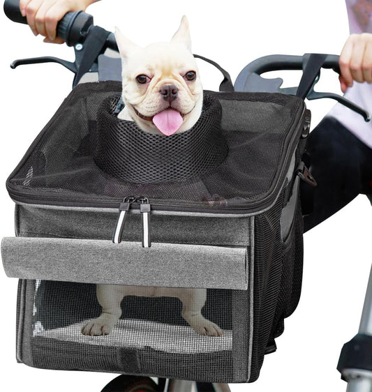 Pet Carrier Bicycle Basket Bag Pet Carrier/Booster Backpack for Dogs and Cats with Big Side Pockets,Comfy & Padded Shoulder Strap,Travel with Your Pet Safety（Titanium）