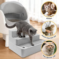 Adjustable 3 Steps Cat Litter Box Step, Litter Box Ramp with Filter Function, Non-Slip, Easy to Clean,Cat Litter Stair for Small & Elderly Cats (Light Grey)