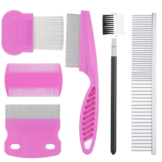 6 Pack Dog Flea Comb Flea Brush for Cat Tick Comb for Dogs Stainless Steel Lice Brush Fine & Wide Tooth Grooming Combs for All Types of Small, Medium, Large Pets