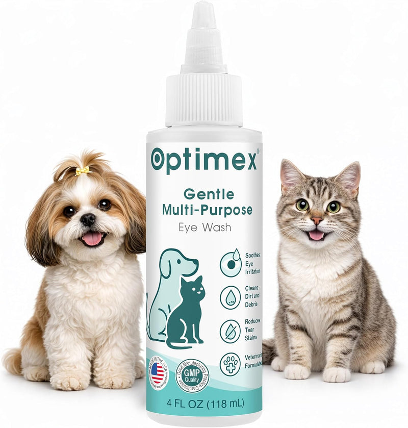 Gentle Multi-Purpose Eye Wash for Dogs & Cats (4 fl oz) Helps with Eye Infections, Redness, Irritation, Tear Stains, Dis