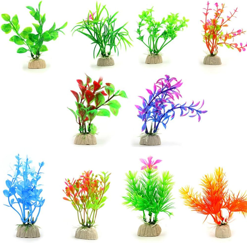COMSUN 10 Pack Artificial Aquarium Plants, Small Size 4 to 4.5 inch Approximate Height Fish Tank Decorations Home Décor 