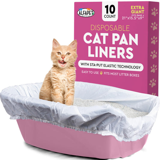 Alfapet Elastic Cat Litter Box Liners - Extra Giant 10 Count - Tear-Resistant Cat Litter Bags - Waterproof Kitty Litter Liners - Fits Litter box Pan Sizes XL, Giant, X-Giant, 37" x 18", 20 lb Capacity