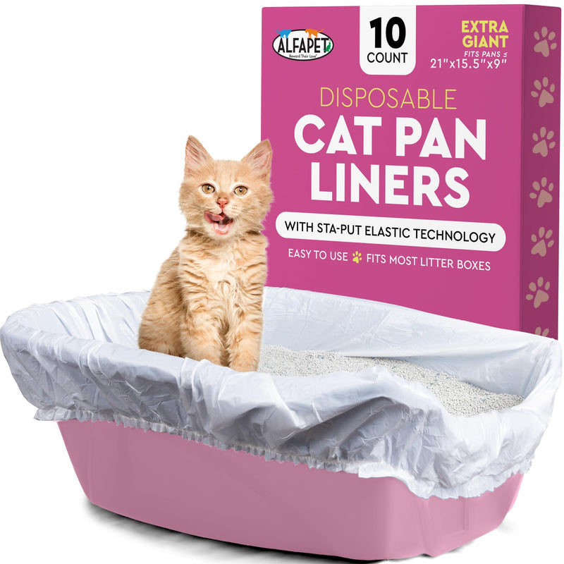 Alfapet Elastic Cat Litter Box Liners - Extra Giant 10 Count - Tear-Resistant Cat Litter Bags - Waterproof Kitty Litter Liners - Fits Litter box Pan Sizes XL, Giant, X-Giant, 37