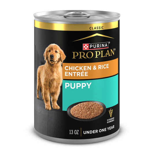 Purina Pro Plan Wet Puppy Food Pate, Wet Food Classic Chicken and Rice Entrée - (Pack of 12) 13 oz. Cans