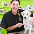 MCEAST 2 Pack Black Pet Groomer Uniforms with Full Zipper Water Resistant and Anti-Static Pet Smock Clothes for Women Me