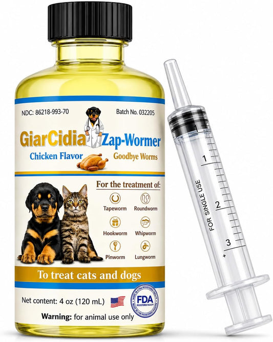No More Worms in Cats and Dogs- Dewormer for Cats and Dewormer for Dogs - Chicken and Milk Flavours 120 mL / 4 oz Glass Bottle – Includes 3 mL Dropper with Cap (Milk Flavor)