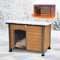 Suumerpety Feral Dog House Outdoor,Anti Bite Iron Frame Dog Kennel,Wood Warm Pets Home,Insulated Weatherproof Outside Sh