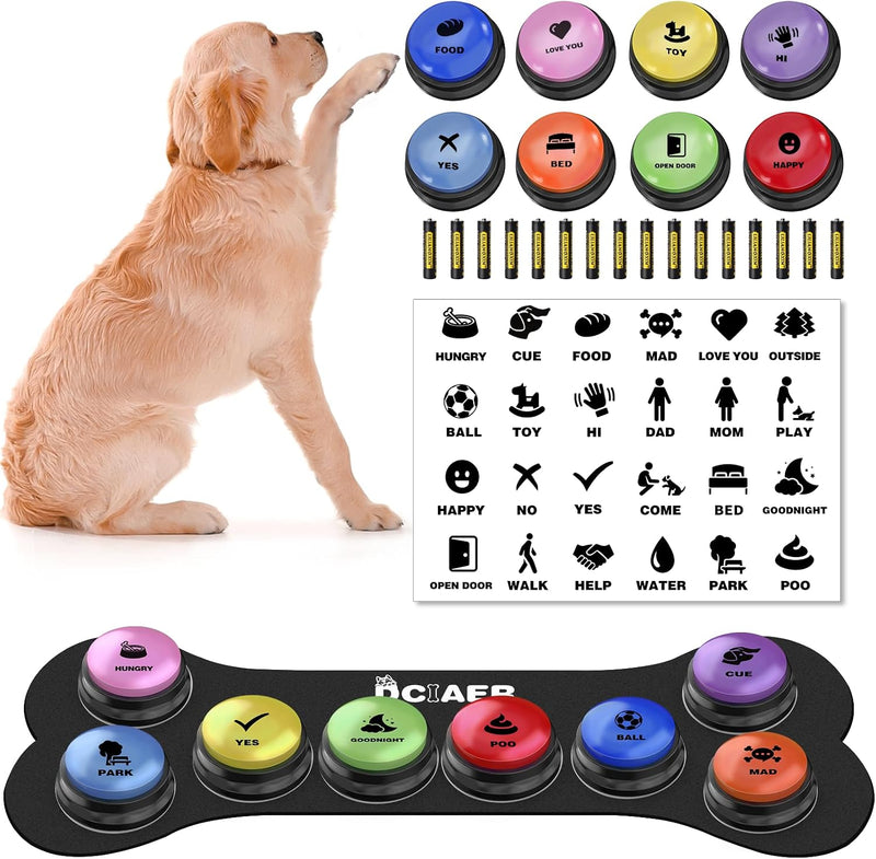 Dog Buttons for Communication,Talking Buttons for Dogs,8 Recordable Sound Buttons + 24 Scene Patterns + 1 Dog Button Mat