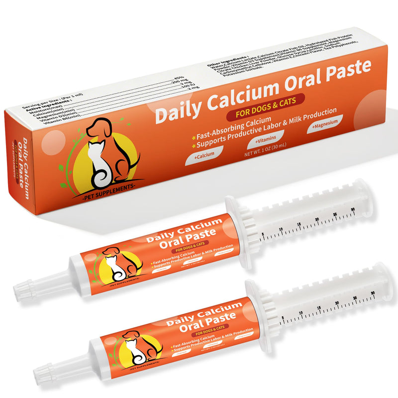 Riteeu Oral Calcium Supplement for Whelping Dogs & Cats, Fast-Absorbing Calcium Paste Supports Labor & Milk Production, with Vitamin D3 & B6 for Enhanced Absorption, 30 ml (2-Pack)