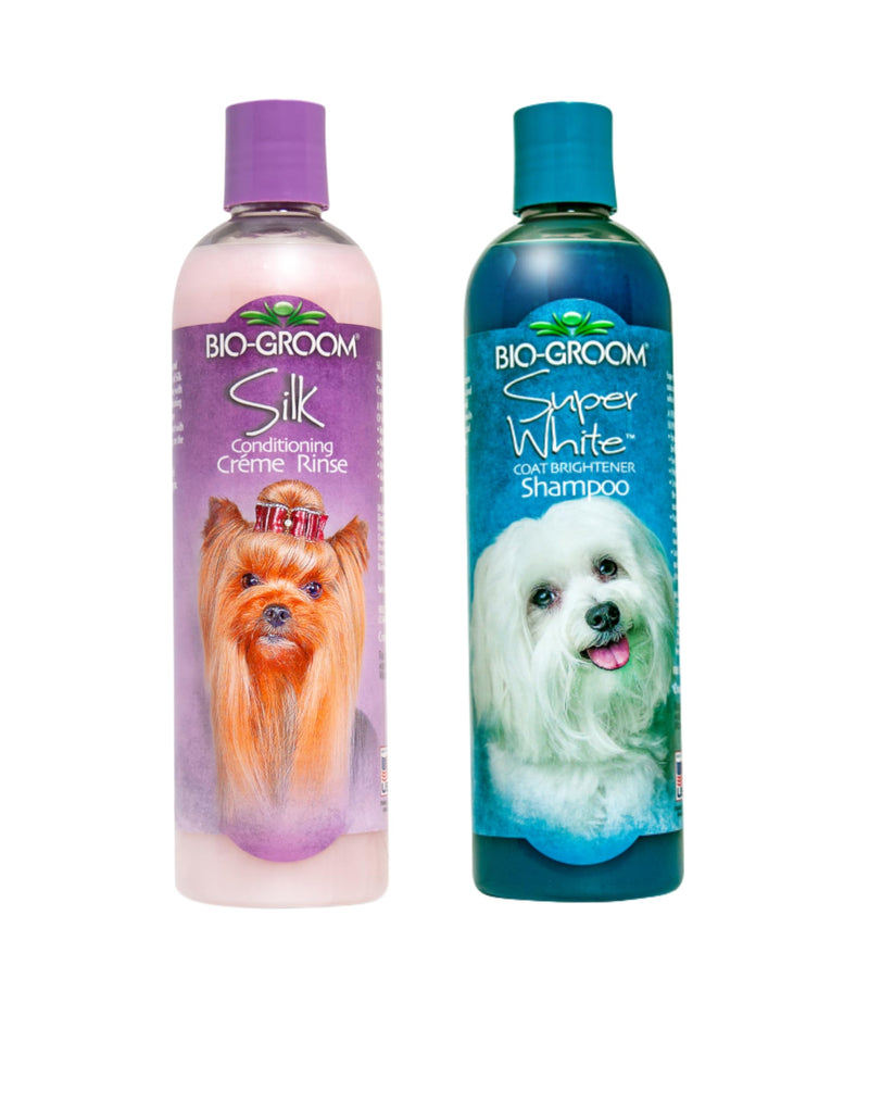 Bio-Groom Dog Shampoo and Conditioner Set - Whitening Shampoo for Dogs, Moisturizing Conditioner for Dry, Itchy, Sensitive Skin - Silk Creme Rinse & Brightening Shampoo, 12 Fl Oz Each (1 Set)