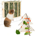 Guinea Pig Hay Feeder Wooden Rabbit Hay Rack Bunny Treat Holder Vegetable Dispenser Foraging Toy Cage Accessories for Ch
