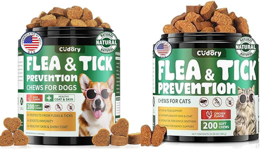 Flea and Tick Support Bundle for Cats & Dogs-400 Chews Natural Flea Tick Support for Pet All Breeds & Ages