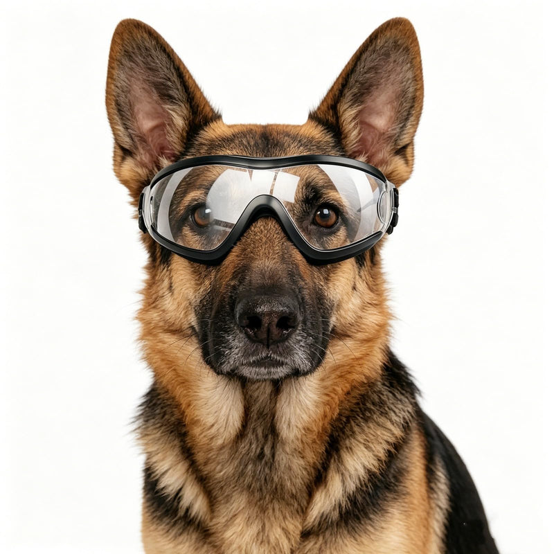 NAMSAN Clear Dog Goggles for Medium to Large Dogs, UV Protection Dog Sunglasses Large Breed, Driving Glasses for Dogs Stick Head Out Car Window, Windproof Dustproof, Adjustable, Transparent