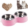 AKEISHE Double Cat Food Bowl -Stainless Steel Bowls with Easy-to-Clean Detachable Design, Non-Slip Base, Pet Feeder for Kittens and Medium Cats (Pink)