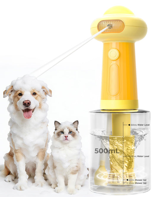 Electric Dog Shampoo Dispenser with Auto Mixing, Magnetic Charging Dog Shampoo Foamer, 500ml Pet Shampoo Sprayer with LED Indicator & Silicone Grip, IPX7 Waterproof Dog Soap Dispenser