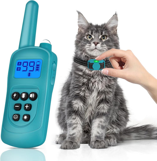 Cat Shock Collar with Remote 2000FT,Ultra-Small Cat Training Collar,Tailored for Cats,3 Training Modes Beep Vibration Shock Mode to Stop Meowing,Waterproof, Effective for Bad Behavior, Cyan