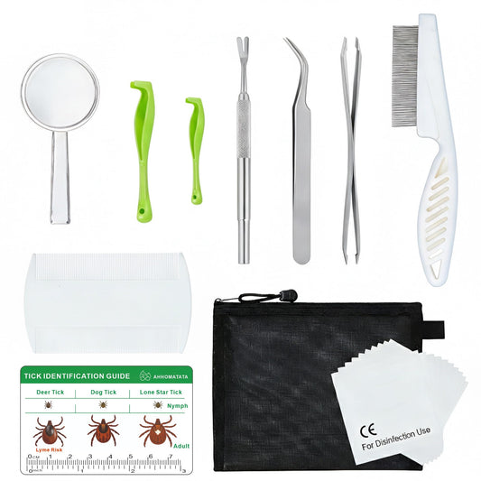 AHHOMATATA Tick Removal Tool & Twister Kit for Dogs, Cats & Humans, 10-in-1 Stainless Steel Tick Removers & Tick Puller Set - Professional Tick Tweezers Tool for Camping, Hiking & Dog Tick Remover