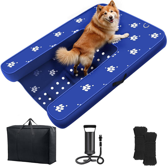 Inflatable Dock Platform, Dog Boat Ramp Floating Non-Slip Oxford and PVC with Lagre Water Ramp for Dogs Pool, Dock, Lake