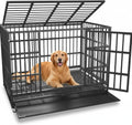KOKOTANGS 48 Inch Heavy Duty Dog Crate Cage with Wheels, Indestructible and Escape Proof Steel Kennel Indoor for High Anxiety Dogs with Sturdy Locks, Double Door and Tray, Extra Large XL XXL, Black