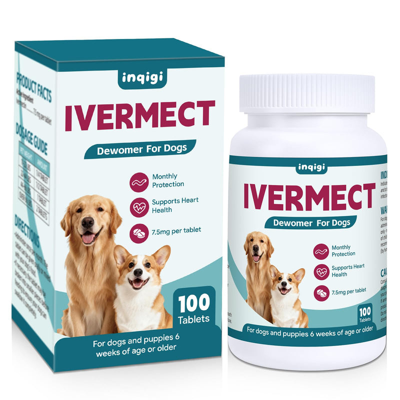 inqigi Ivermect Tablets for Dogs, Monthly Heart Health & Cardiovascular Support, Promotes Circulation & Energy, Canine Wellness Supplement, High Purity Formula, 100 Tablets
