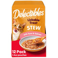 Delectables Lickable Treat Stew Wet Cat Treat with Real Tuna & Salmon, Food Topper, Hydrating, Grain-Free, No Fillers, No By-Products, No Added Preservatives, 1.4oz Pouch, 12ct
