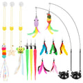 Atosun Interactive Cat Toys, 15PCS Cat Wand and Feather Toys for Indoor Cats, Reusable Suction Cup Toys for Kittens Play Exercise