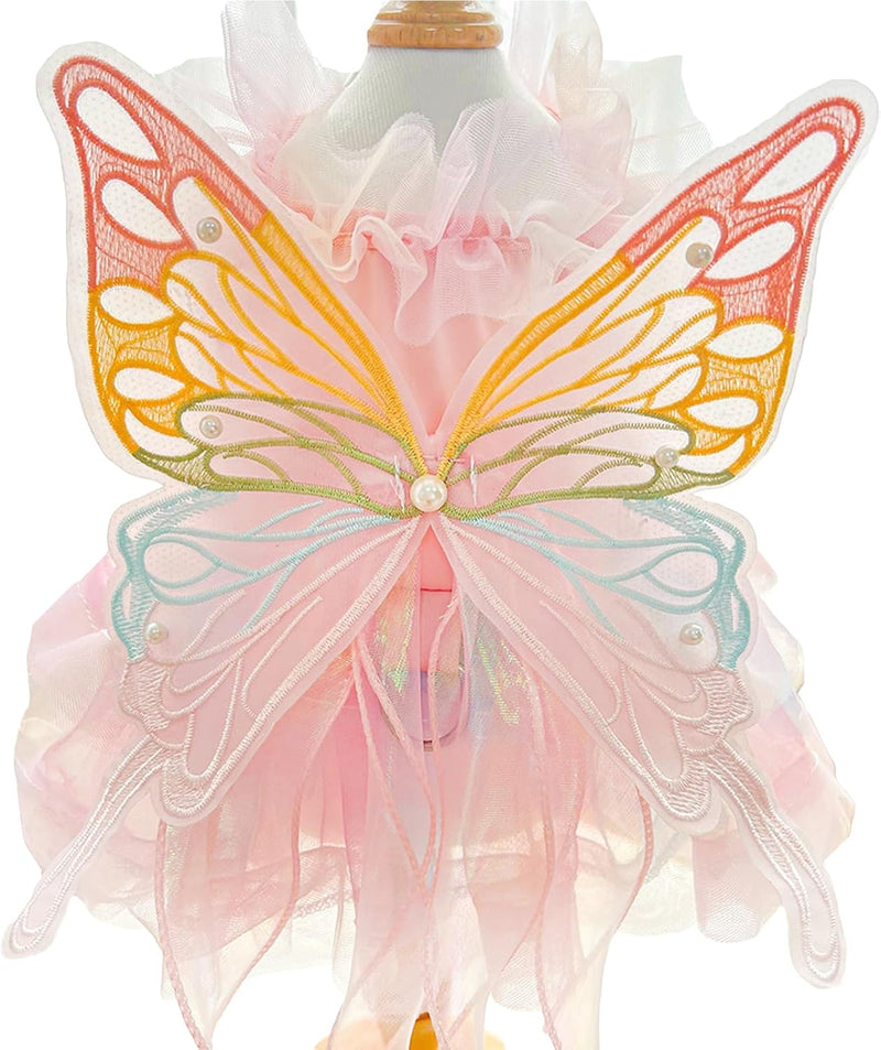 BAMY Butterfly Wings Dog Dress Summer Pet Wedding Skirt Lace Princess Tutu Cute Party Cat Outfit for Small Medium Dogs