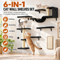 Cat Wall Shelves, Black, 6 in 1 Wall Mounted Cat Furniture Set