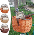 Bike Pet Basket, Wicker Bike Basket for Small Dogs Cats Pet Carrier Front Basket with Wire Mesh Cover and Lid, Wicker Bi