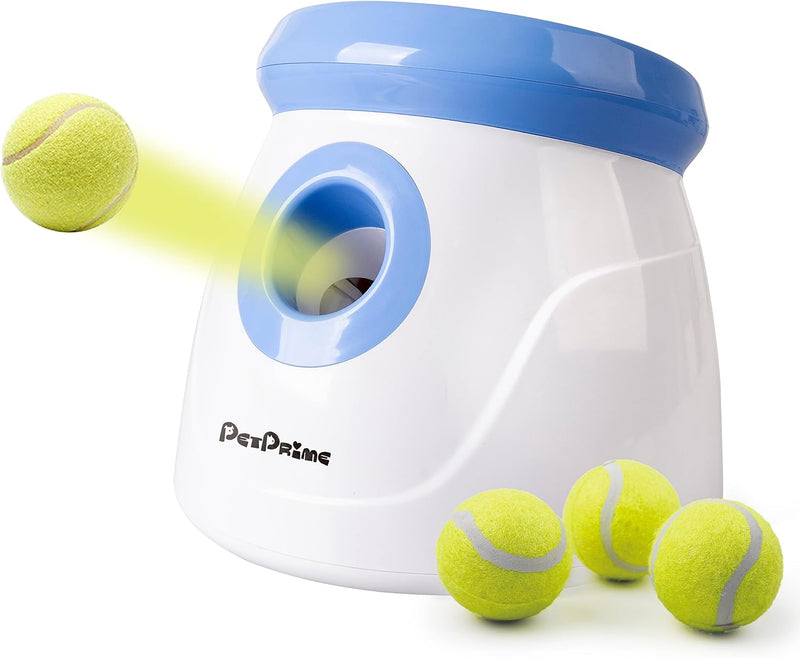 Pet Prime Automatic Dog Ball Thrower Launcher for Small and Medium Dogs, Interative Dog Fetch Machine with 3 Tennis Ball