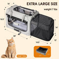 Petseek Extra Large Expandable Cat Carrier Soft Sided for Car, Portable Small Dog Carrier for 2 Cats, 24"x16.5"x16" Road Travel Folding Comfortable Design with Litter Box and Bowl