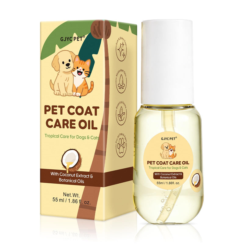Pet Coat Care Oil, Coconut & Jojoba Infusion | Nourishing Serum to Reduce Stubborn Knots, UV Heat Shield; Anti-Static Lipid Repair for Dry Damaged Fur, Lick-Safe Treatment Dogs Cats, 1.69 fl. oz