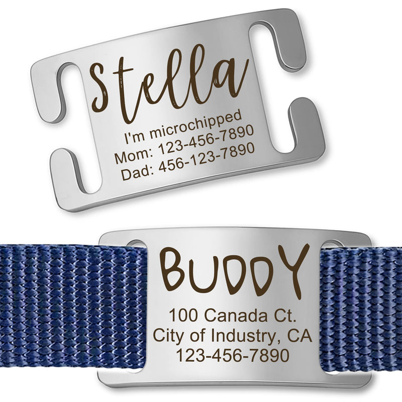 Anavia Slide On Silent Pet ID Tags, S/M/L/XL Personalized Gold Black Stainless Steel Customized Engraved Cat Dog Name Tags, Glossy Finish Chew-Proof Quiet Dog Collar Tag (X-Large, Silver)