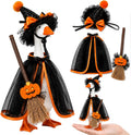 7inch Desk Goose Halloween Outfits, Mini Desktop Goose Clothes with Halloween Witch Hat, Black Cape & Pumpkin Broom Deco