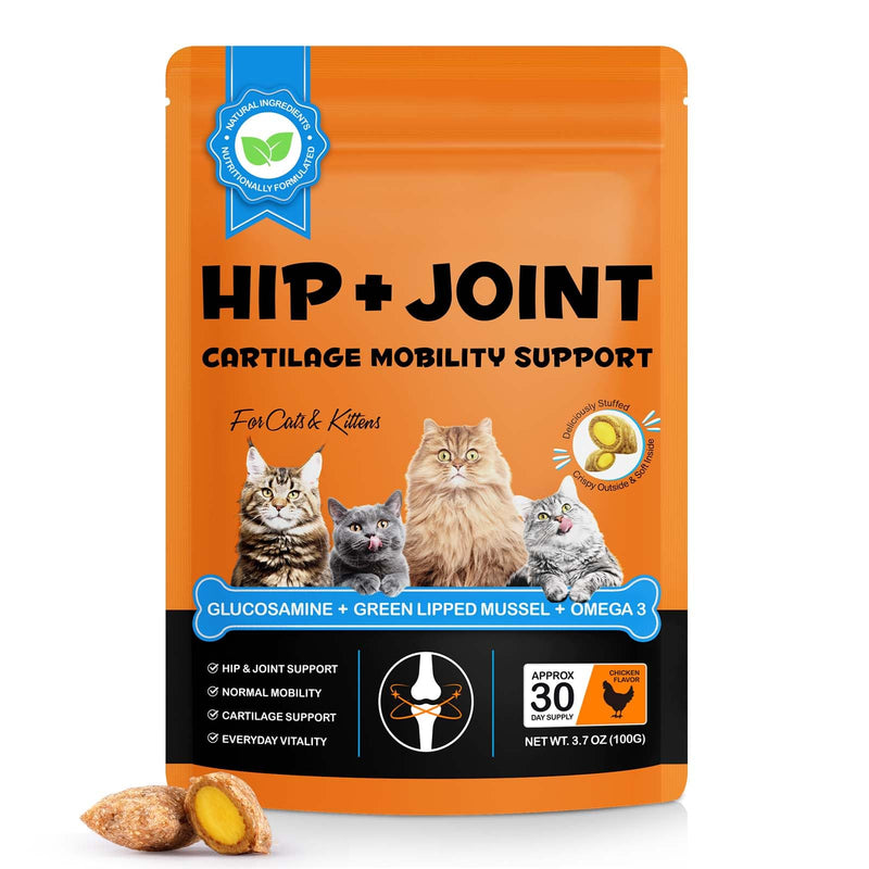 Cat Hip + Joint Health Crunchy & Creamy Chews, Joint Supplement Cat Treats with Glucosamine, Green Lipped Mussel & Omega-3s, Support Mobility, Flexibility & Comfort for Cats & Kittens, Chicken Flavour
