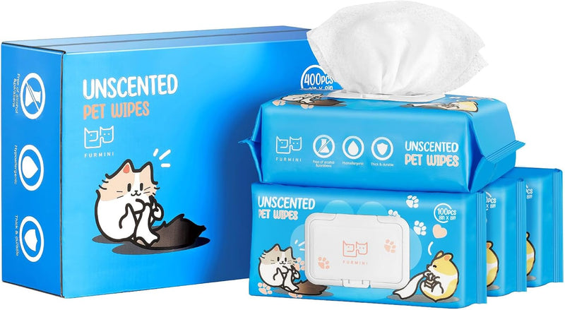 Unscented Pet Wipes (400pcs) - Hypoallergenic, Alcohol-Free & Soothing for Sensitive Skin - Head-to-Tail Cleaning for Do