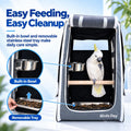 Birds Day Cockatoo Carrier Backpack-Parrot Travel Cage with Wooden Perch and Food Bowl, Stainless Steel Tray (Charcoal Gray, Cockatoo & Similar)