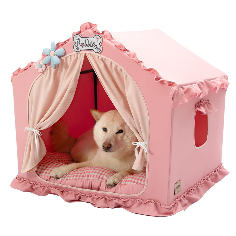 Jiupety Indoor Dog House with Frame, Cute Dog Tent Bed with Cover Cave, Breathable, Washable, and Foldable House, Suitable for 20-40 Lb, Large (25