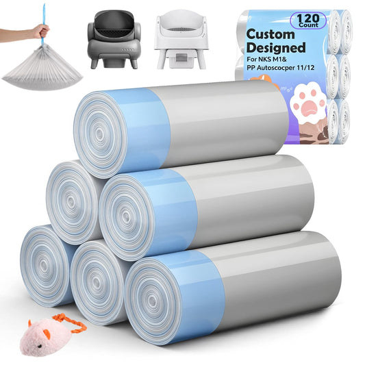 120 Count Automatic Cat Litter Box Liners Bags Compatible with NeakasaM1 Petpivot Autoscooper 11/12 and Similar Open-Top Self-Cleaning Cat Litter Box, Drawstring Handle Heavy Duty Leak-proof, 27*13in