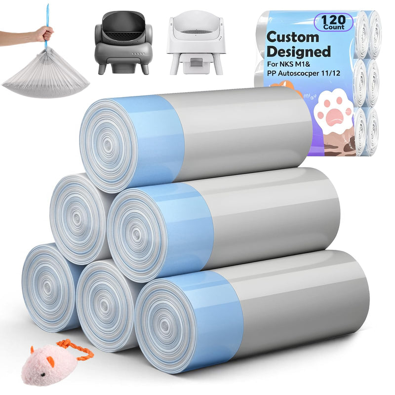 120 Count Automatic Cat Litter Box Liners Bags Compatible with NeakasaM1 Petpivot Autoscooper 11/12 and Similar Open-Top Self-Cleaning Cat Litter Box, Drawstring Handle Heavy Duty Leak-proof, 27*13in