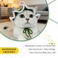 floofelove Flower Cat Hat, Cotton & Soft Cute Knitted Hats for Cats Birthday Party Spring Puppy Hat for Small Pets (Green,M)
